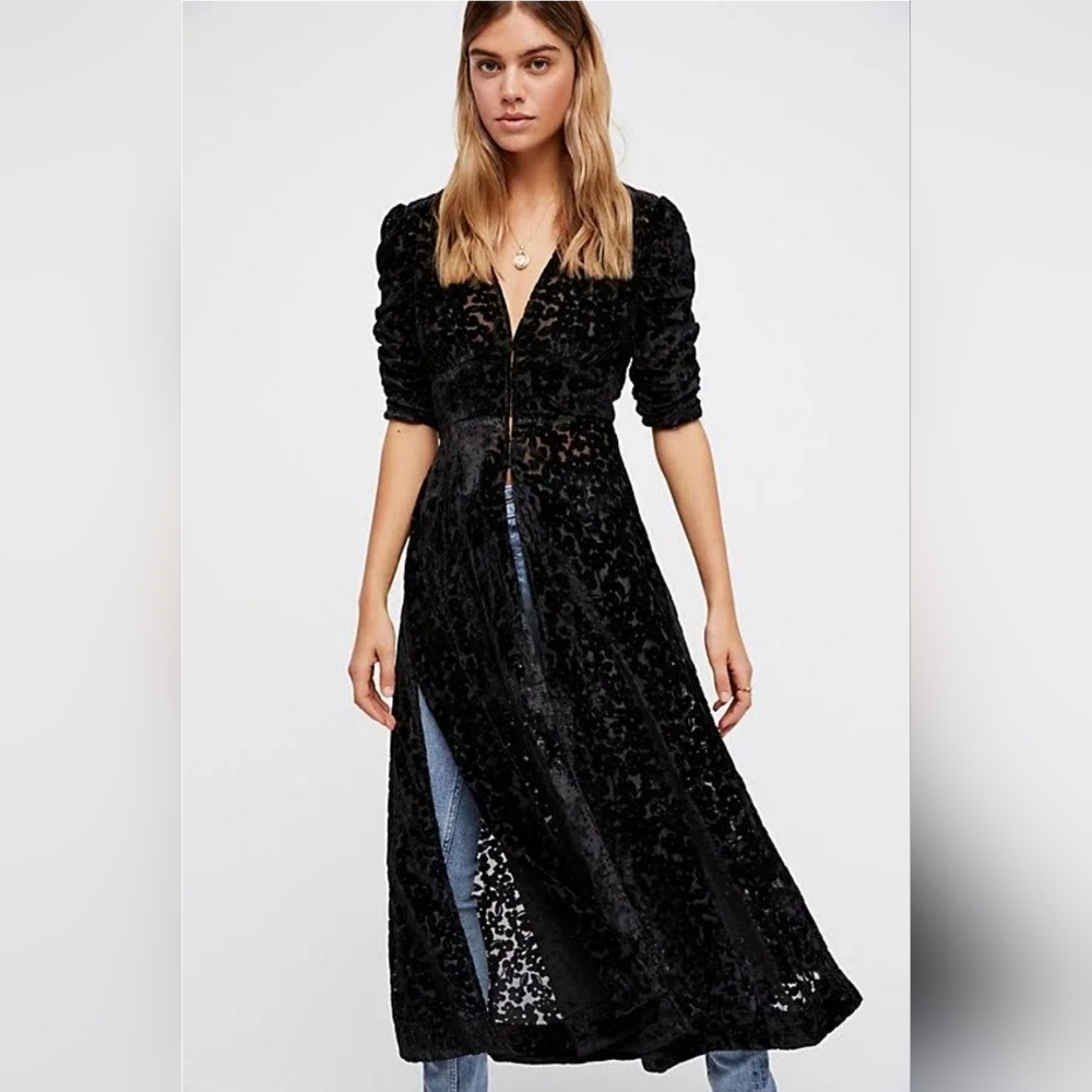 Free People Black Until Forever Velvet Burnout Maxi Topper Medium